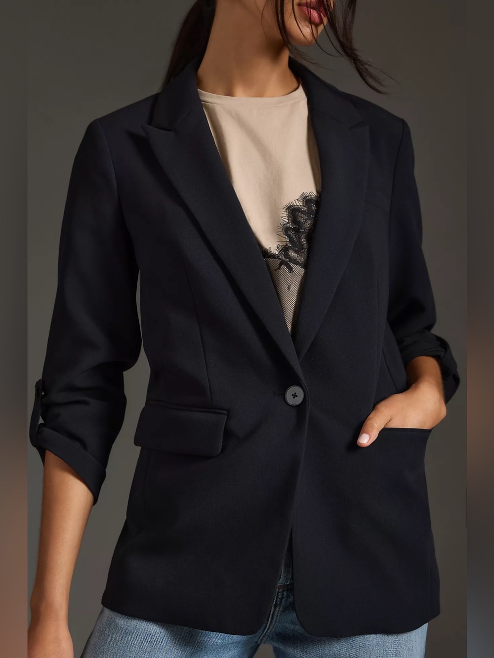 Anthropologie Maeve Roll-Sleeve Blazer